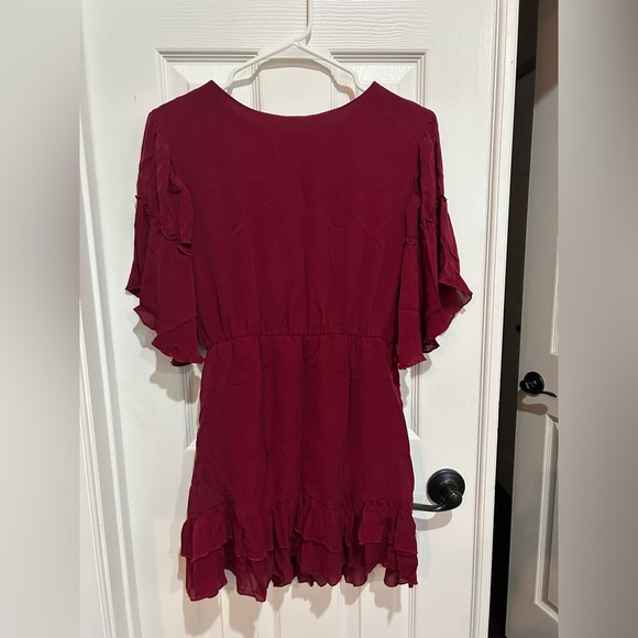 Alice + Olivia Burgundy Ruffle Boho Mini Dress 4 *READ - Picture 1 of 4